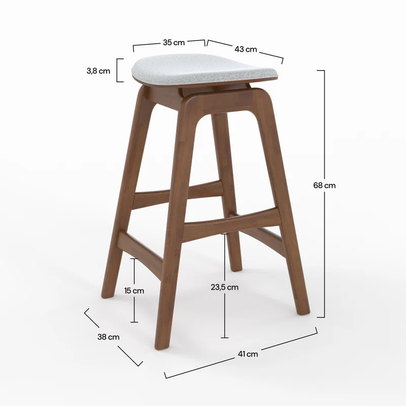 Tabouret pour îlot central Jude 65,5 cm en bois foncé et tissu gris clair (lot de 2)