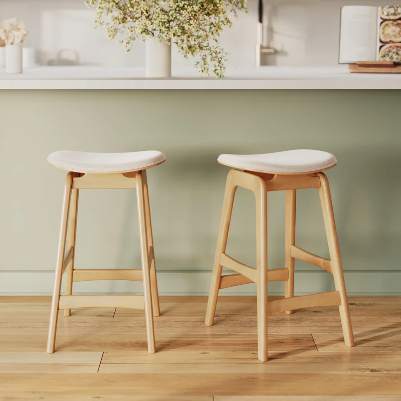 Tabouret pour îlot central Jude 65,5 cm en bois clair et tissu beige (lot de 2)