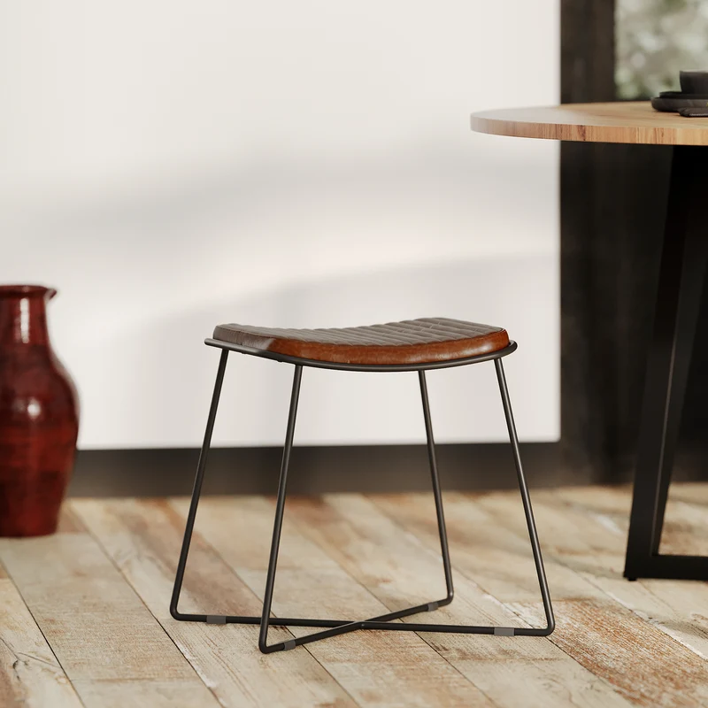 Tabouret Germain en cuir marron