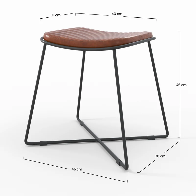 Tabouret Germain en cuir marron