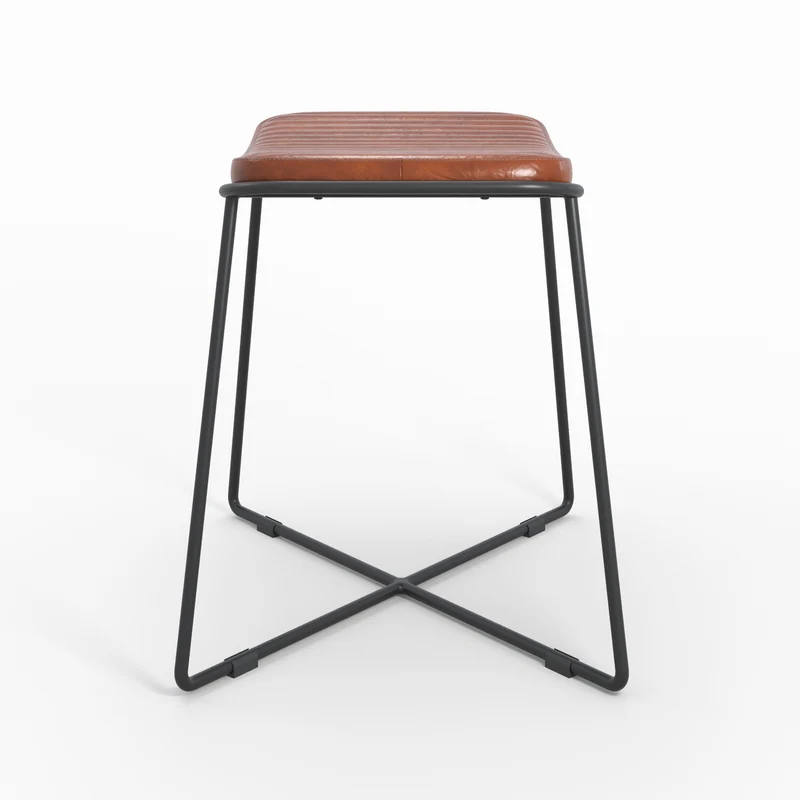 Tabouret Germain en cuir marron