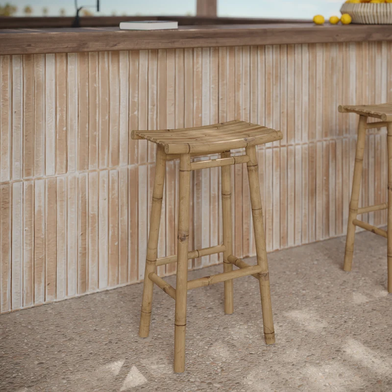 Tabouret de bar Vadella extérieur en bambou 74 cm