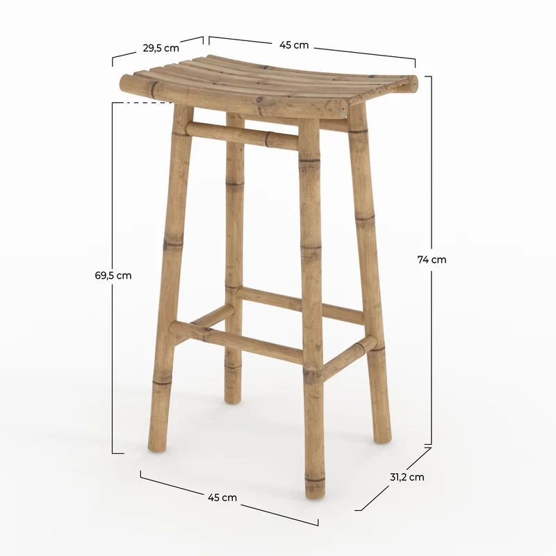 Tabouret de bar Vadella extérieur en bambou 74 cm