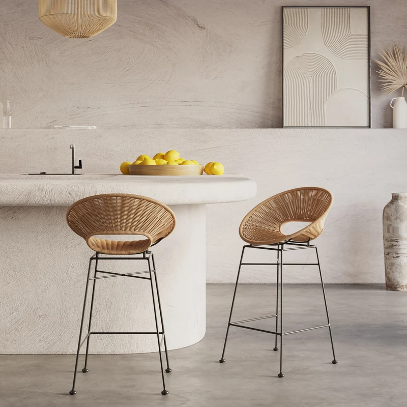 Tabouret de bar Rava en résine tressée naturelle 65 cm (lot de 2)