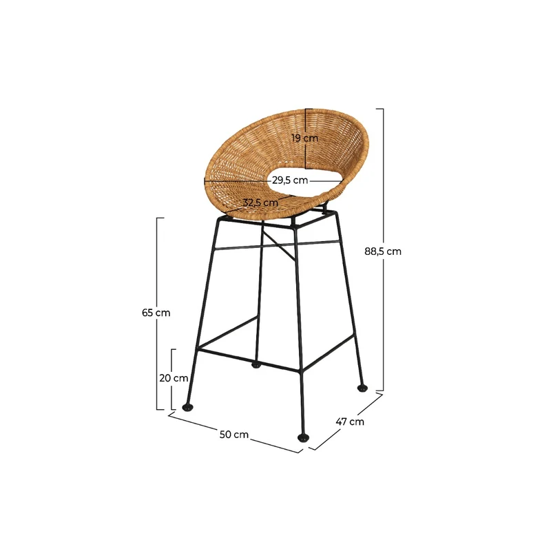 Tabouret de bar Rava en résine tressée naturelle 65 cm (lot de 2)