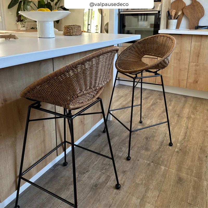 Tabouret de bar Rava en résine tressée naturelle 65 cm (lot de 2)