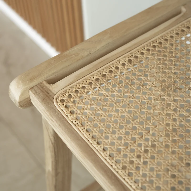 Tabouret de bar mi-hauteur Omaha en teck et cannage 65 cm