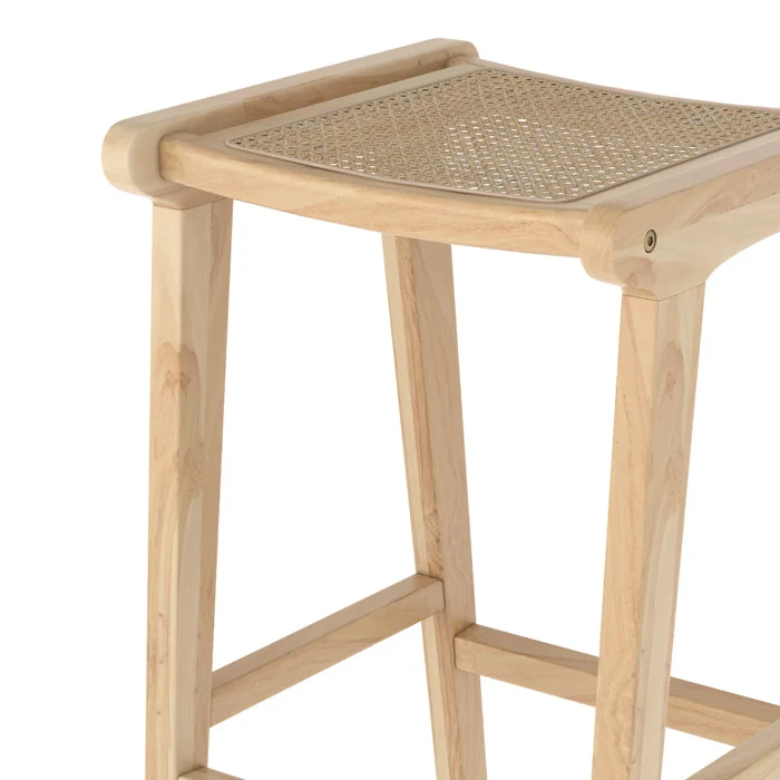 Tabouret de bar mi-hauteur Omaha en teck et cannage 65 cm