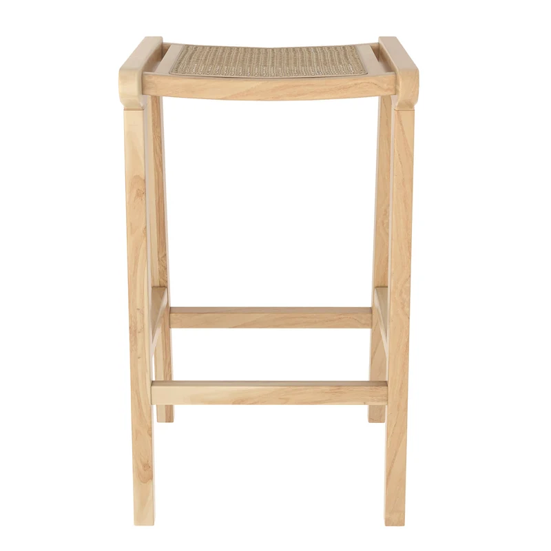 Tabouret de bar mi-hauteur Omaha en teck et cannage 65 cm