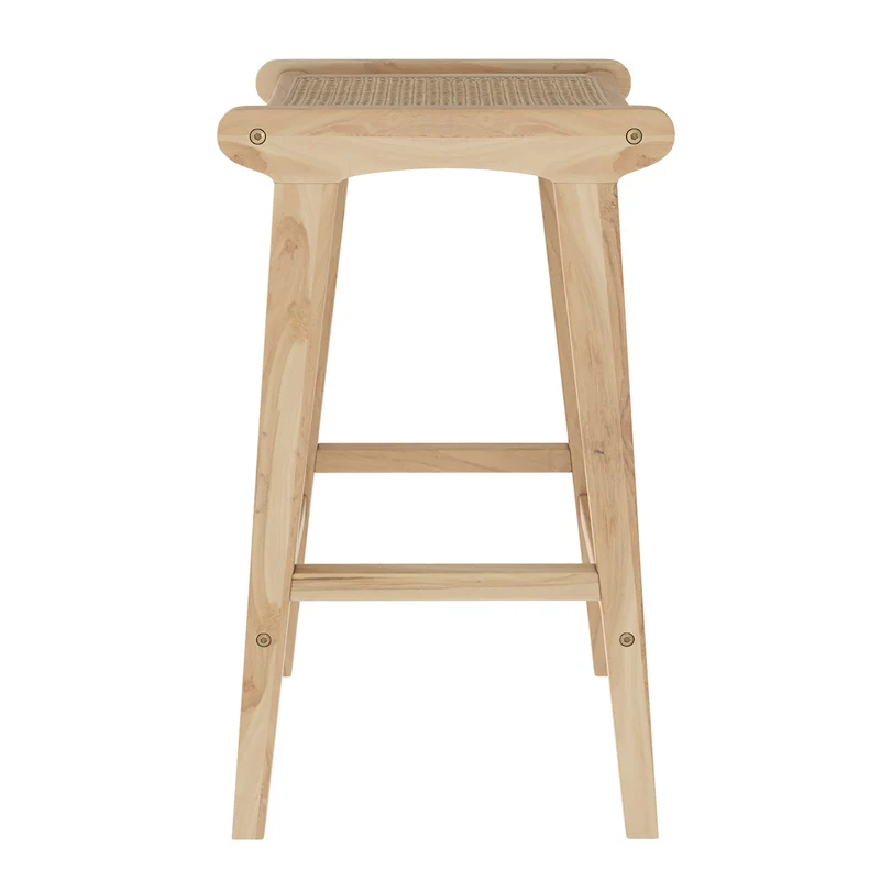 Tabouret de bar mi-hauteur Omaha en teck et cannage 65 cm