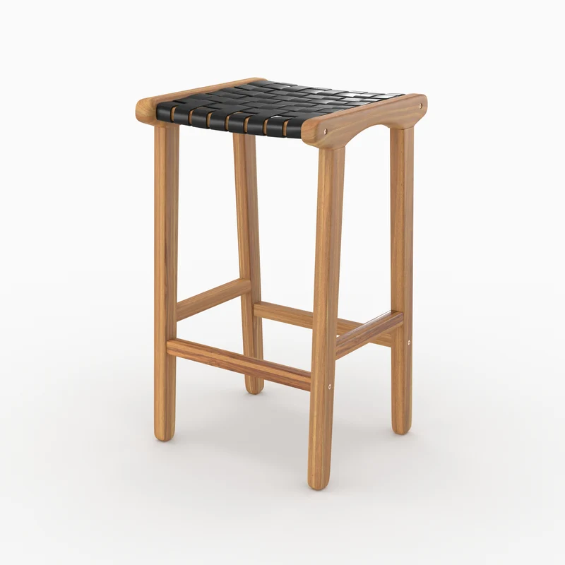 Tabouret de bar mi-hauteur Kuna en cuir tressé noir 68 cm