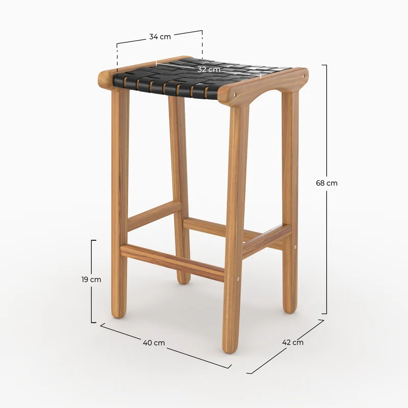 Tabouret de bar mi-hauteur Kuna en cuir tressé noir 68 cm