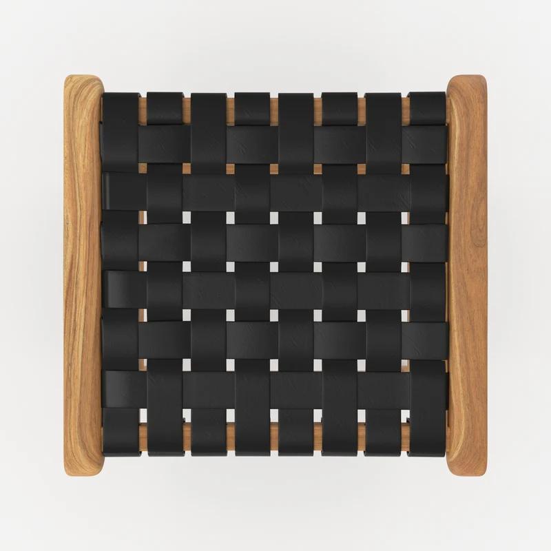 Tabouret de bar mi-hauteur Kuna en cuir tressé noir 68 cm