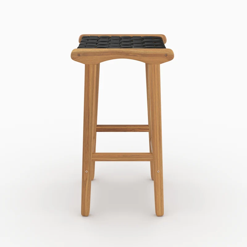 Tabouret de bar mi-hauteur Kuna en cuir tressé noir 68 cm
