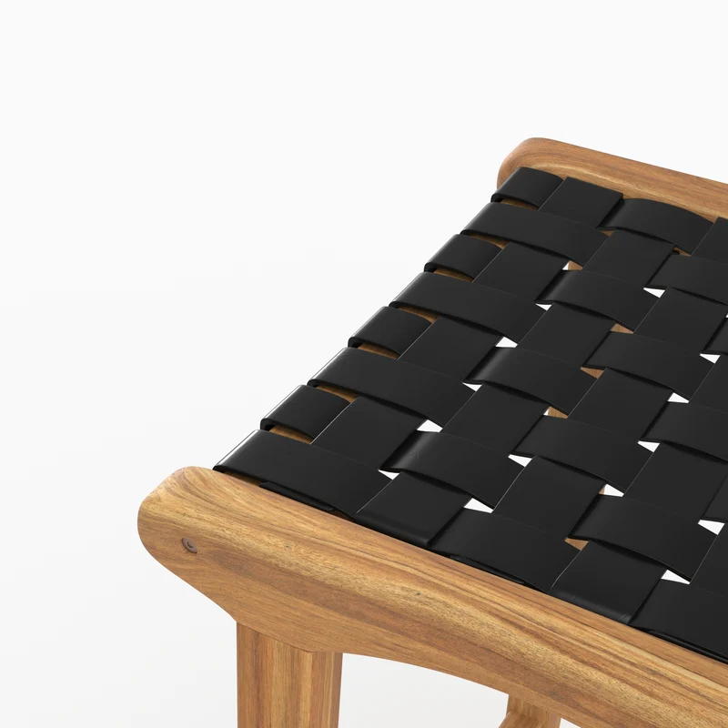 Tabouret de bar mi-hauteur Kuna en cuir tressé noir 68 cm