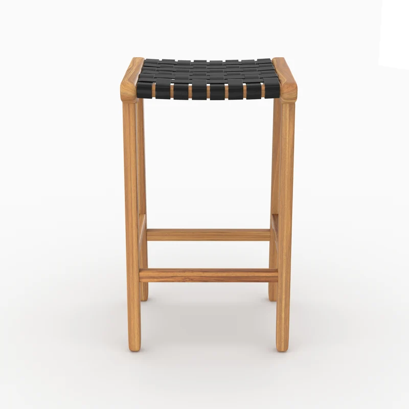 Tabouret de bar mi-hauteur Kuna en cuir tressé noir 68 cm