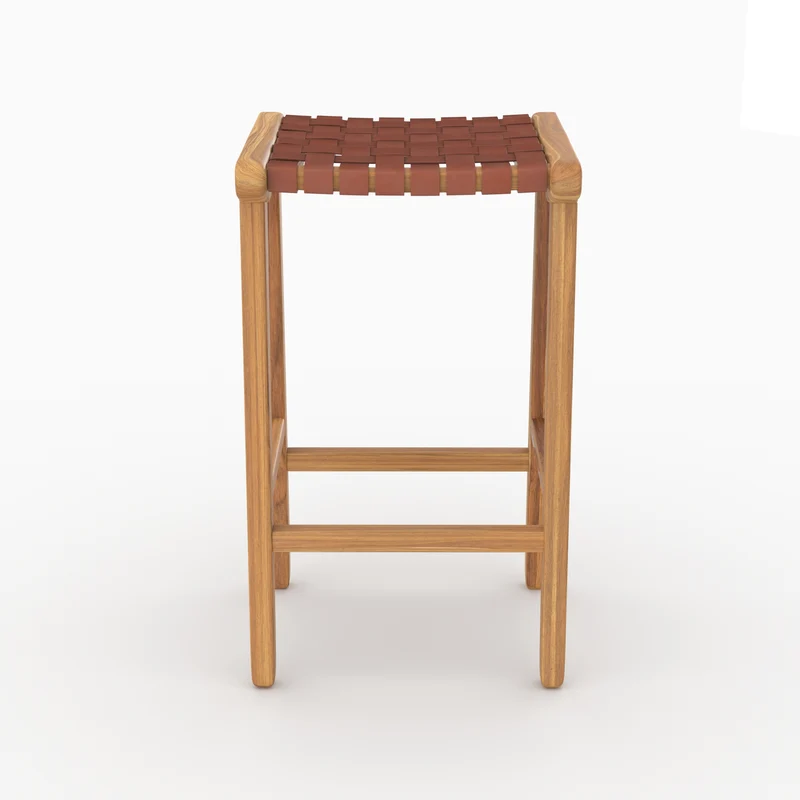 Tabouret de bar mi-hauteur Kuna en cuir tressé marron 68 cm