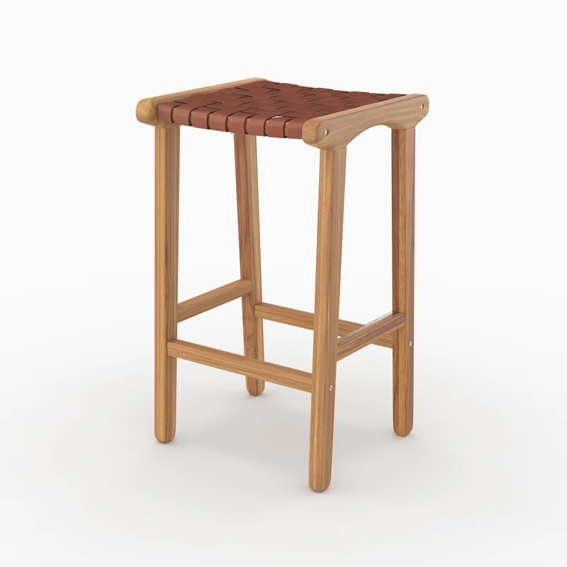 Tabouret de bar mi-hauteur Kuna en cuir tressé marron 68 cm