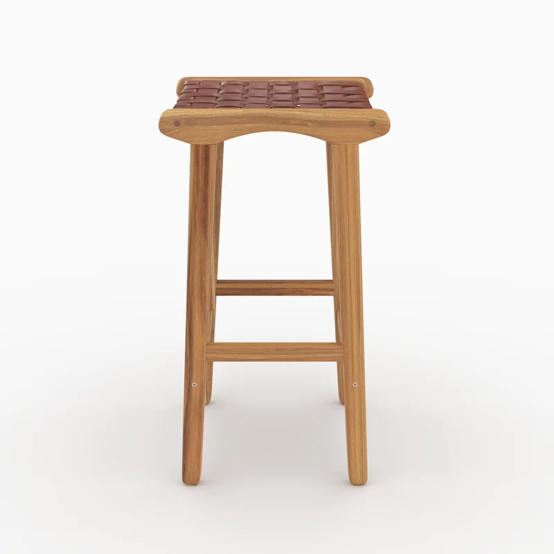 Tabouret de bar mi-hauteur Kuna en cuir tressé marron 68 cm