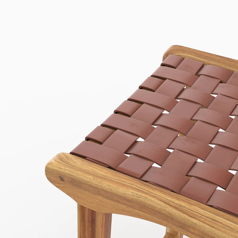 Tabouret de bar mi-hauteur Kuna en cuir tressé marron 68 cm