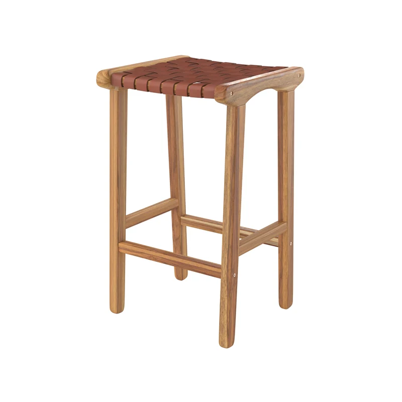 Tabouret de bar mi-hauteur Kuna en cuir tressé marron 68 cm
