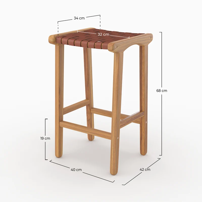 Tabouret de bar mi-hauteur Kuna en cuir tressé marron 68 cm