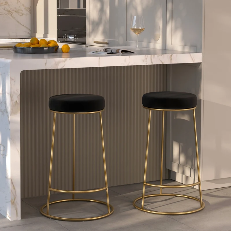 Tabouret de bar mi-hauteur Kendal en velours noir 63 cm (lot de 2)