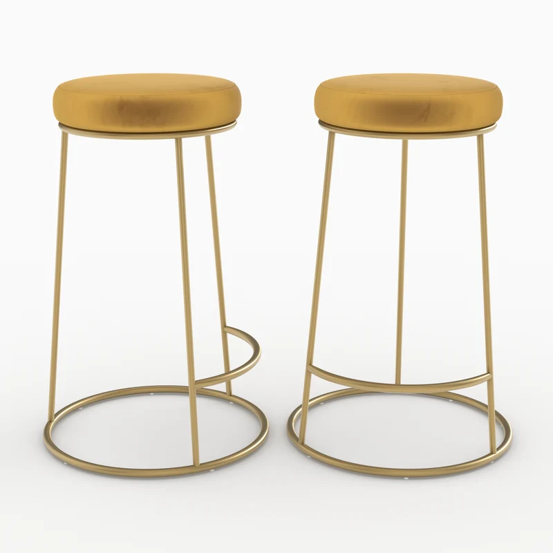 Tabouret de bar mi-hauteur Kendal en velours jaune curry 63 cm (lot de 2)