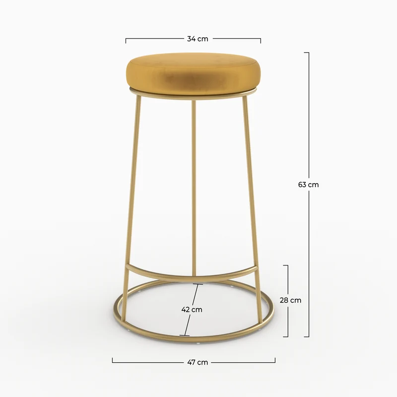 Tabouret de bar mi-hauteur Kendal en velours jaune curry 63 cm (lot de 2)