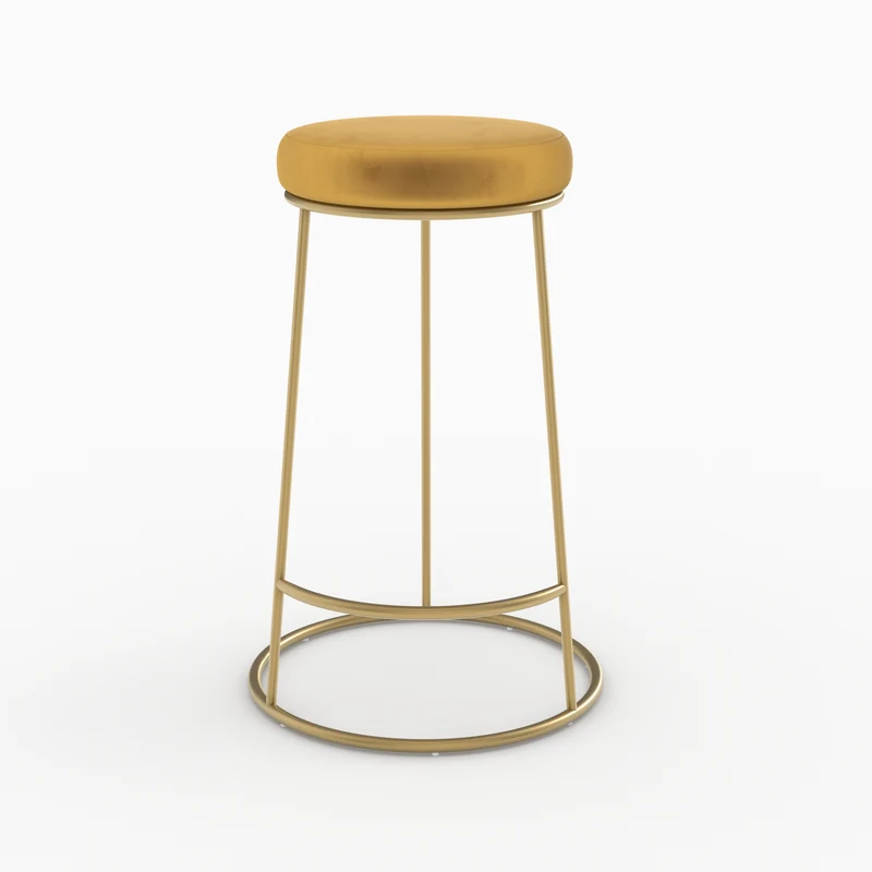 Tabouret de bar mi-hauteur Kendal en velours jaune curry 63 cm (lot de 2)