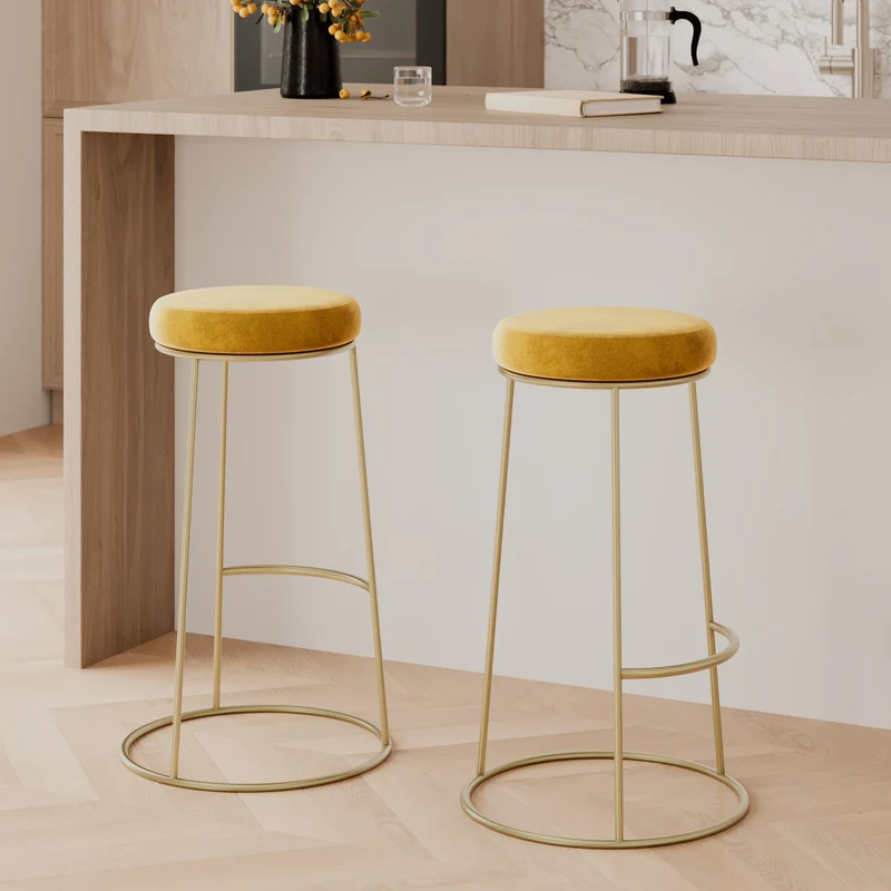 Tabouret de bar Kendal en velours jaune curry 73 cm (lot de 2)
