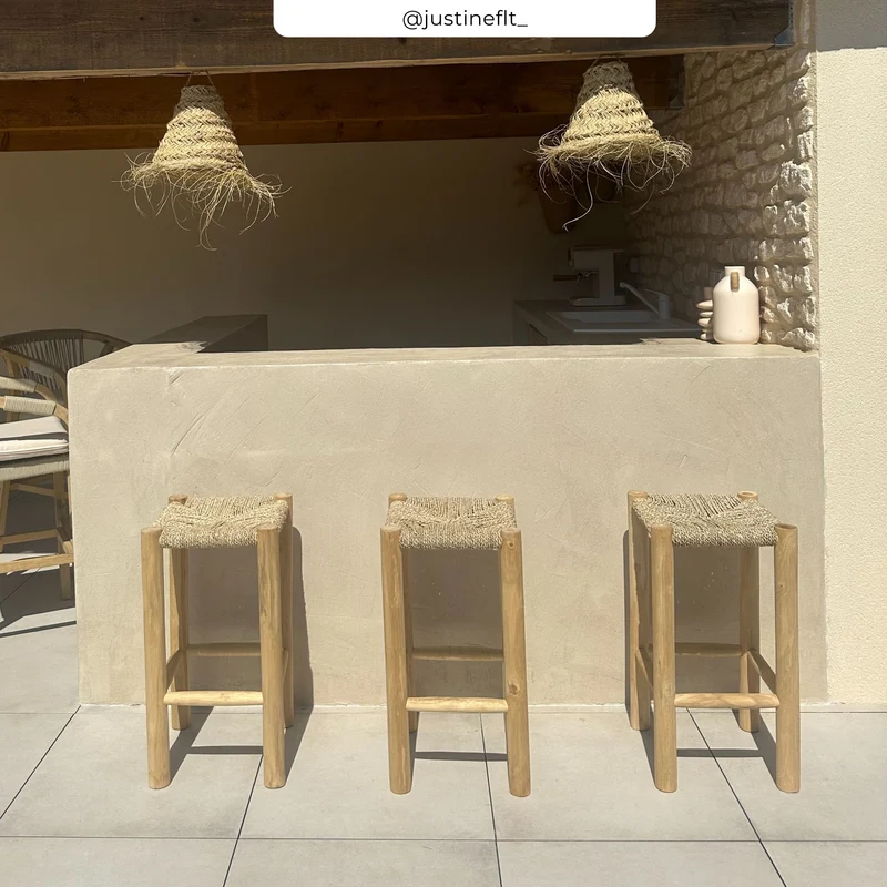 Tabouret de bar mi-hauteur Jovan en teck 65 cm