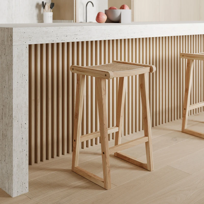 Tabouret de bar Haida en teck et rotin naturel 66 cm