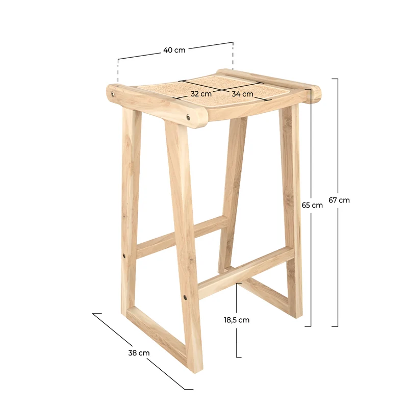 Tabouret de bar Haida en teck et rotin naturel 66 cm