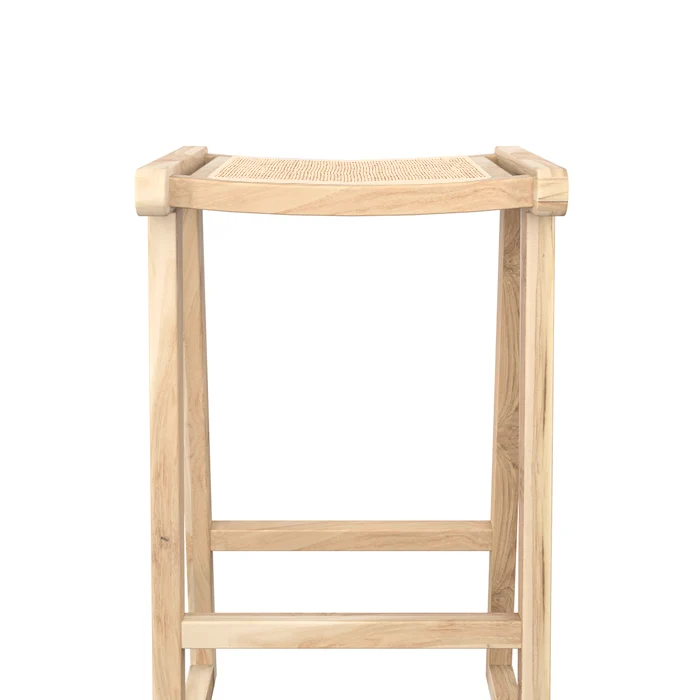 Tabouret de bar Haida en teck et rotin naturel 66 cm