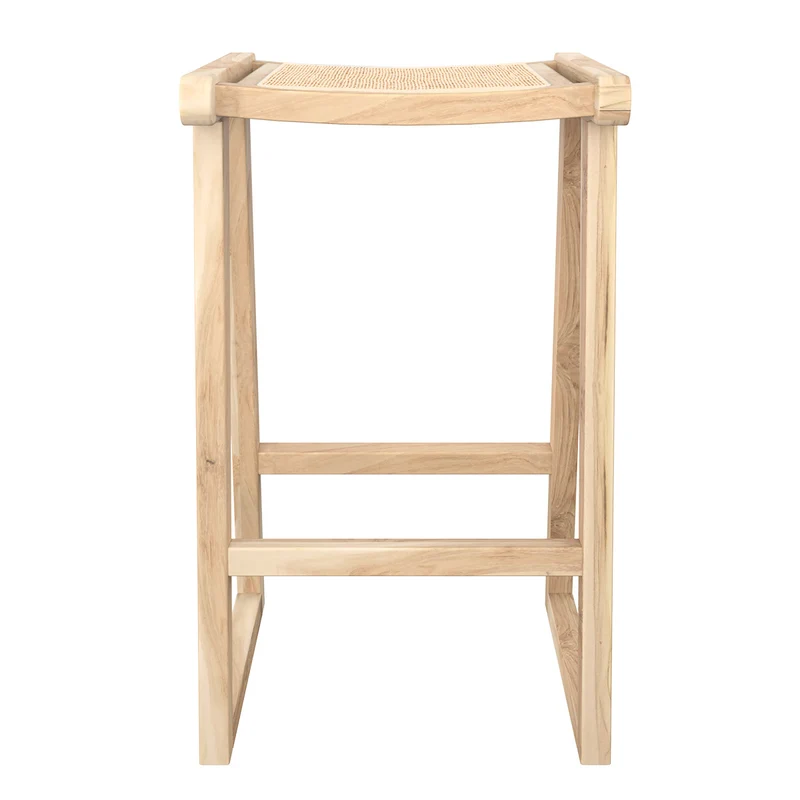 Tabouret de bar Haida en teck et rotin naturel 66 cm