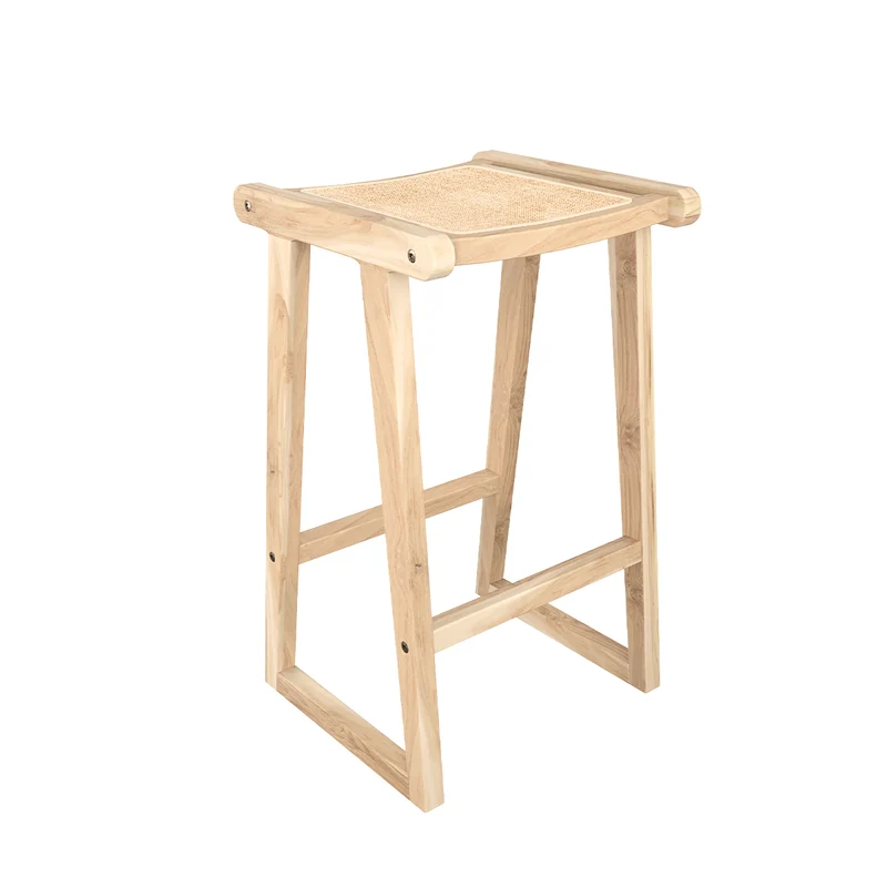 Tabouret de bar Haida en teck et rotin naturel 66 cm