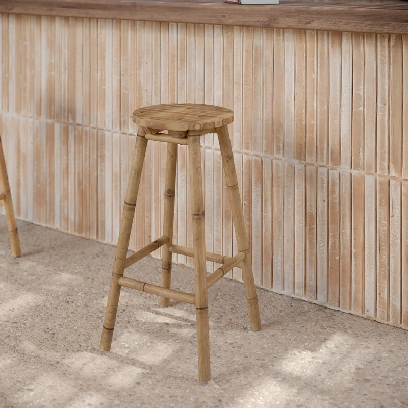 Tabouret de bar extérieur Polly en bambou 74 cm