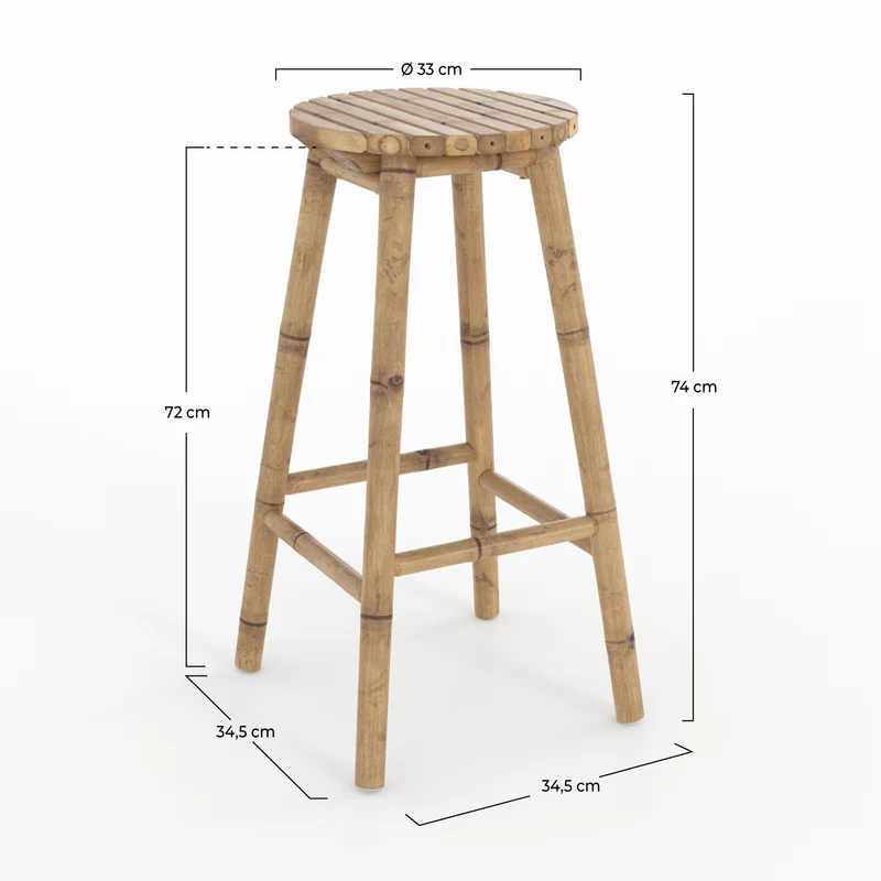 Tabouret de bar extérieur Polly en bambou 74 cm