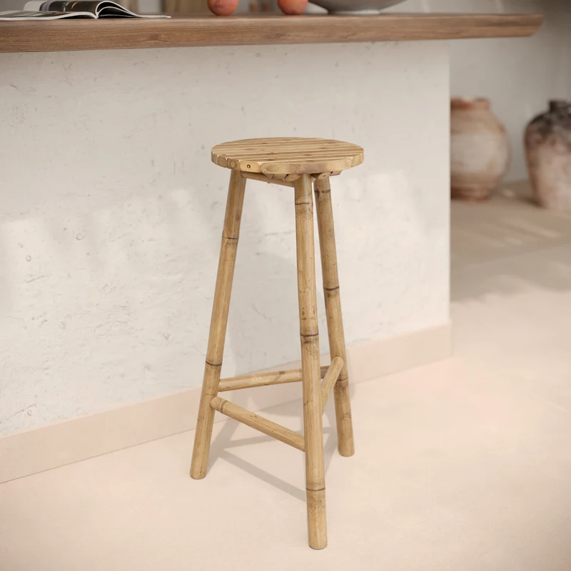 Tabouret de bar extérieur Eli en bambou 74 cm