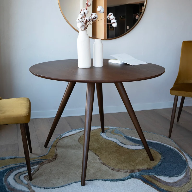 Table ronde Liwa 4 personnes en bois foncé D105 cm