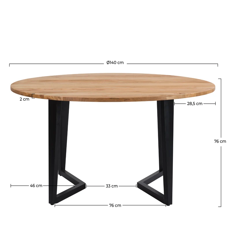 Table ronde Moorea 6 personnes en bois et métal 140 cm