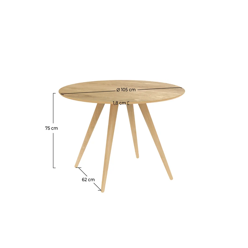 Table ronde Liwa 4 personnes en bois clair D105 cm