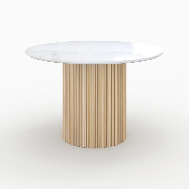Table ronde 4 personnes Agathe en marbre blanc et bois de manguier