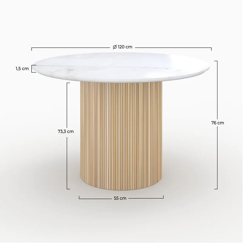 Table ronde 4 personnes Agathe en marbre blanc et bois de manguier