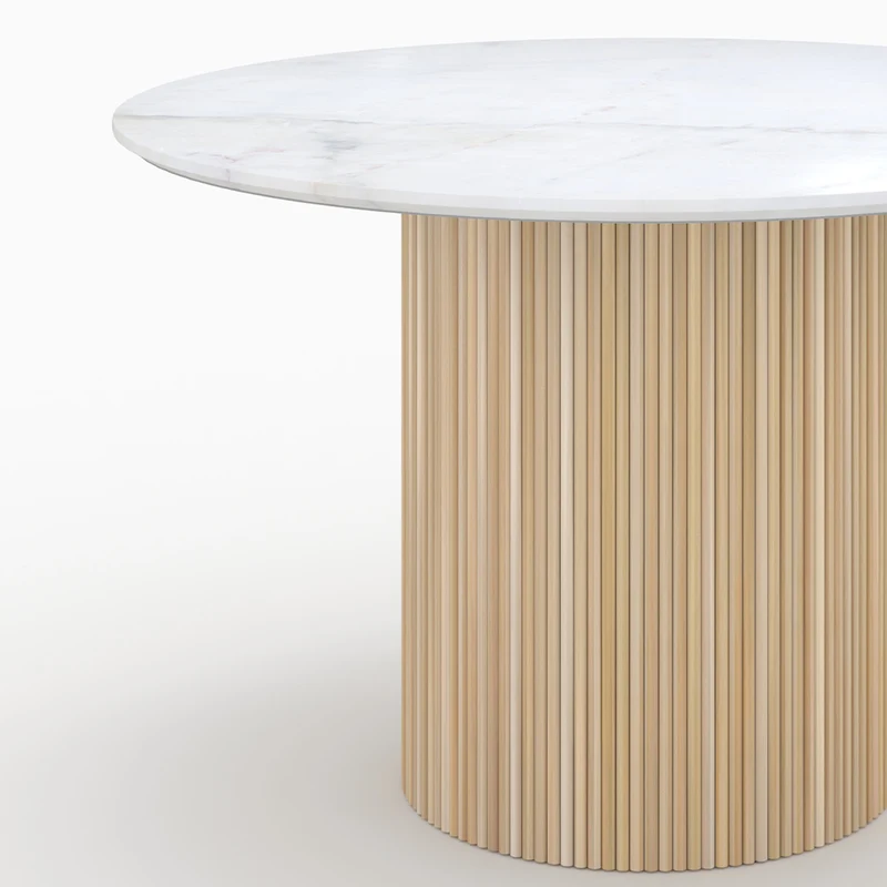 Table ronde 4 personnes Agathe en marbre blanc et bois de manguier