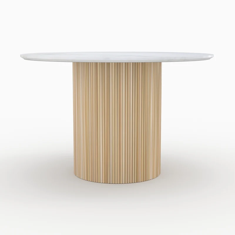 Table ronde 4 personnes Agathe en marbre blanc et bois de manguier