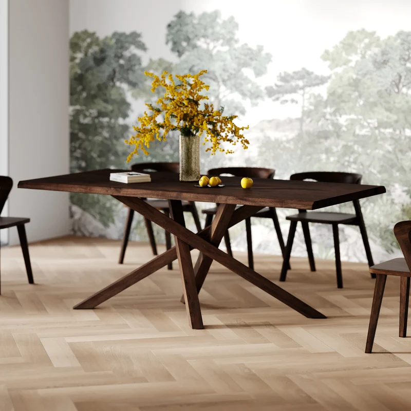 Table Robin rectangulaire en bois d'hévéa massif foncé 8 personnes