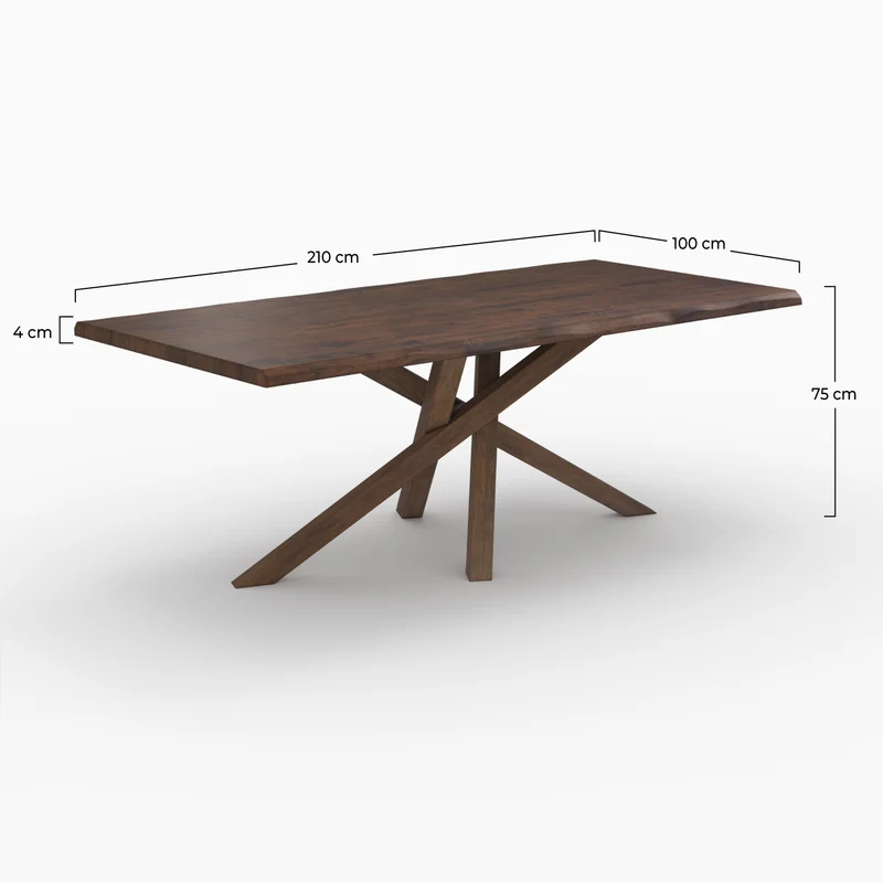 Table Robin rectangulaire en bois d'hévéa massif foncé 8 personnes