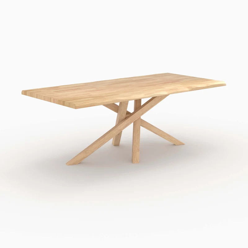 Table Robin rectangulaire en bois d'hévéa massif clair 8 personnes